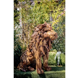 Sculpture de lion en teck