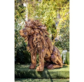 Sculpture de lion en teck