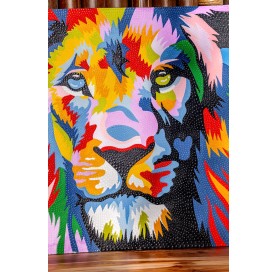 Tableau tête de lion multicolore