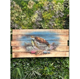 Grand tableau tortue en bois