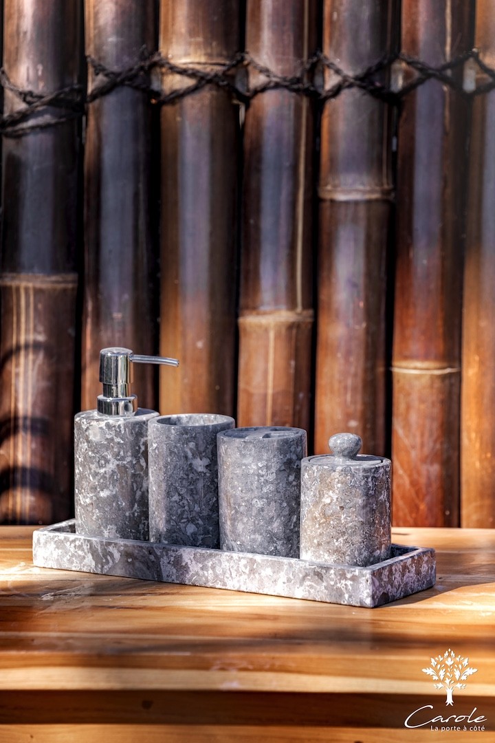 Ensemble de salle de bain rond en marbre gris